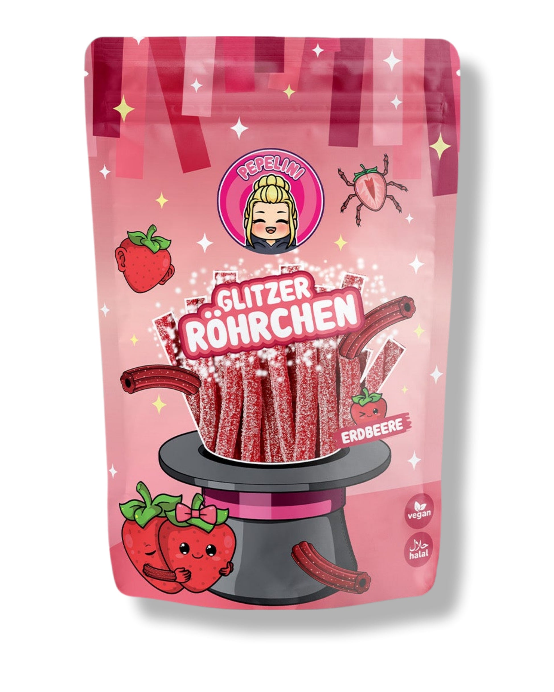 Pepelini`s Glitzer Röhrchen Erdbeere 200g